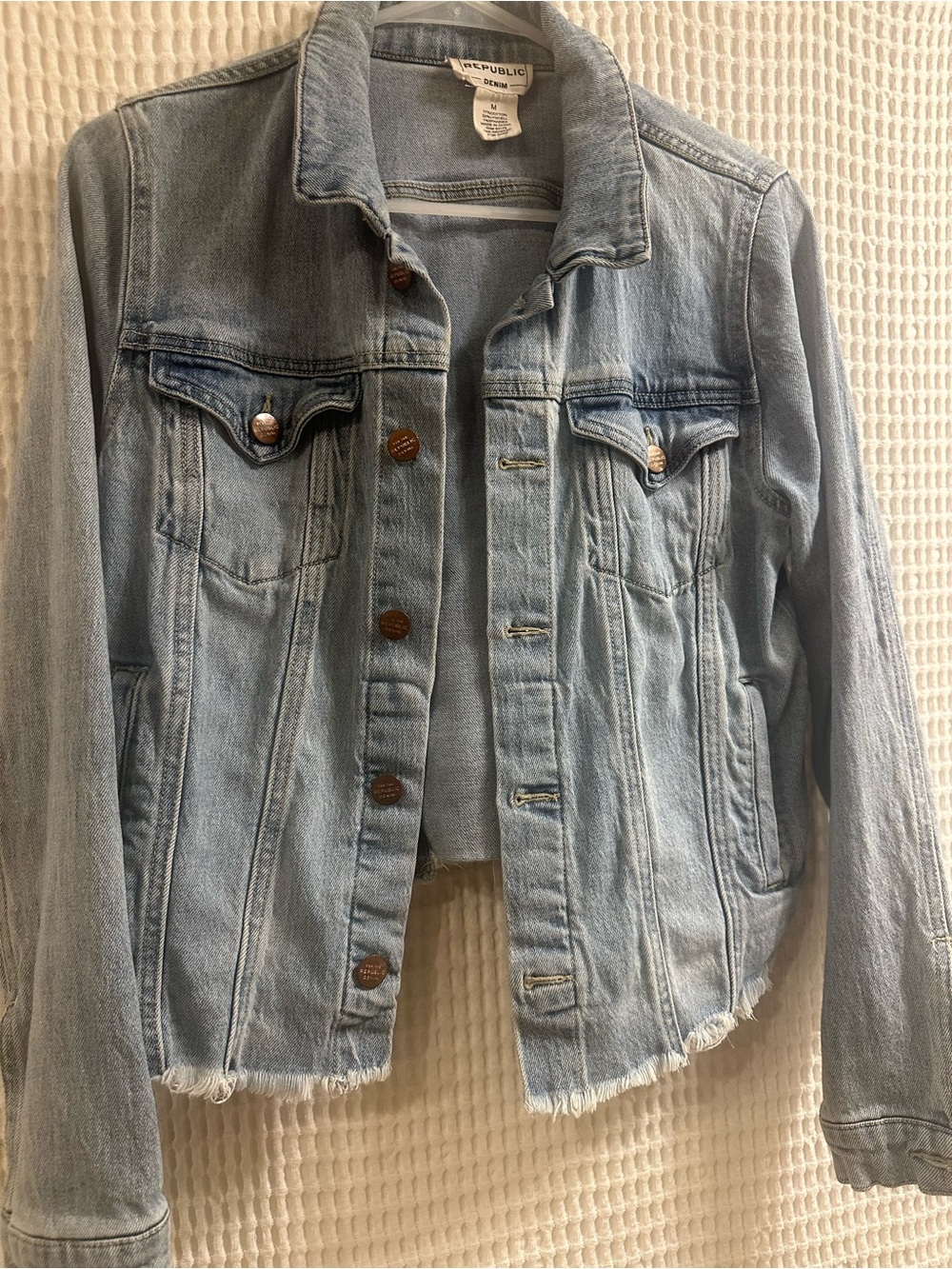 EUC Republic Light Wash Frayed Denim Jacket - Medium